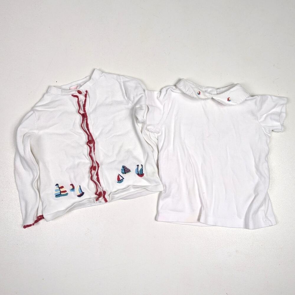 Janie And Jack Cardigan Set Girls Sz 18-24m Sailboat Nautical 2007